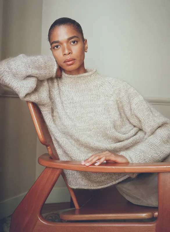 Lana Sweater, Suri Bouclé, Marled Ash sold by Ozma