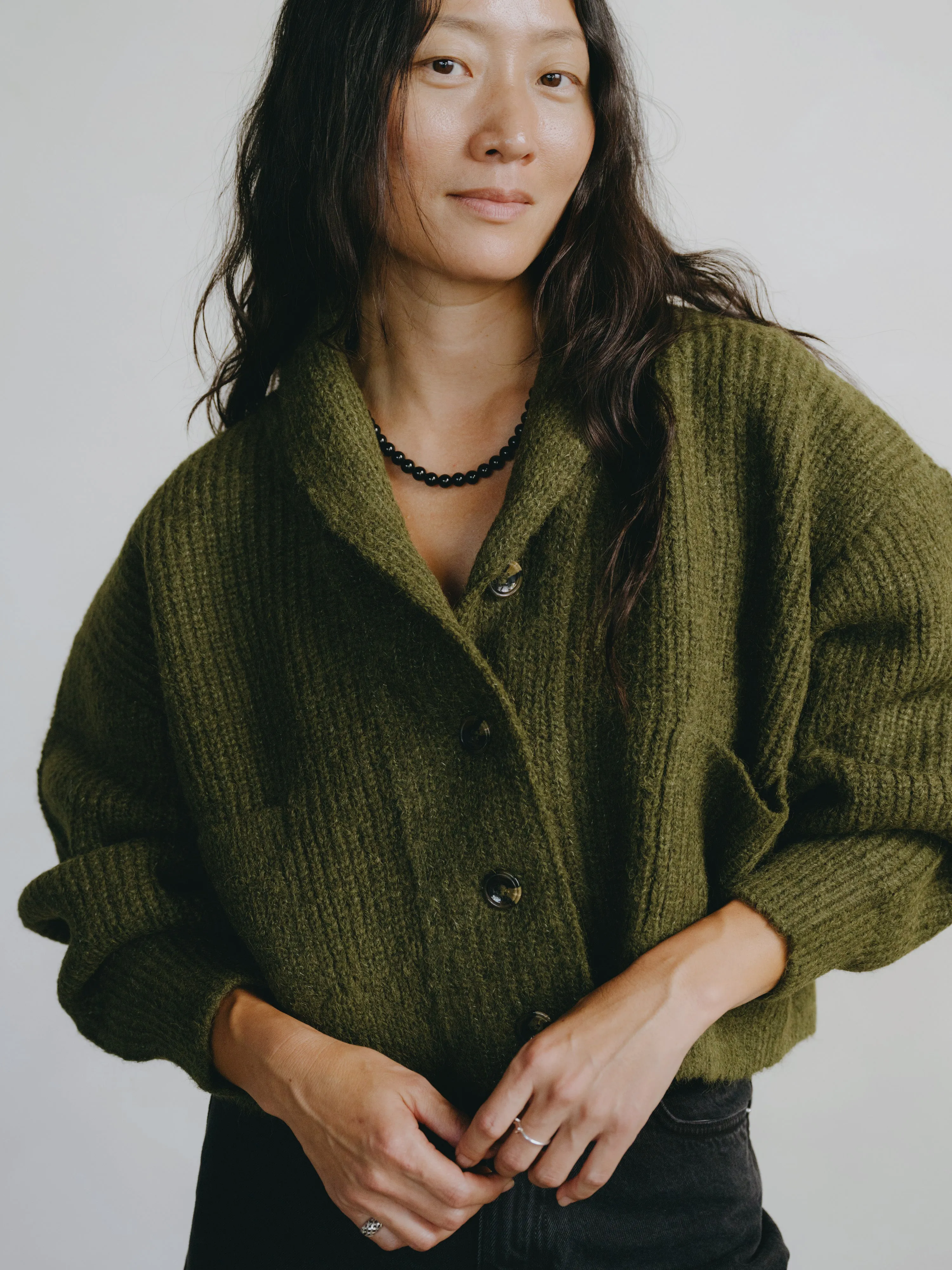 Sloan Cardigan, Alpaca Blend, Olive sold by Ozma