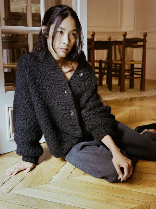 Bell Hand Knit Cardigan, Alpaca Blend, Black sold by Ozma