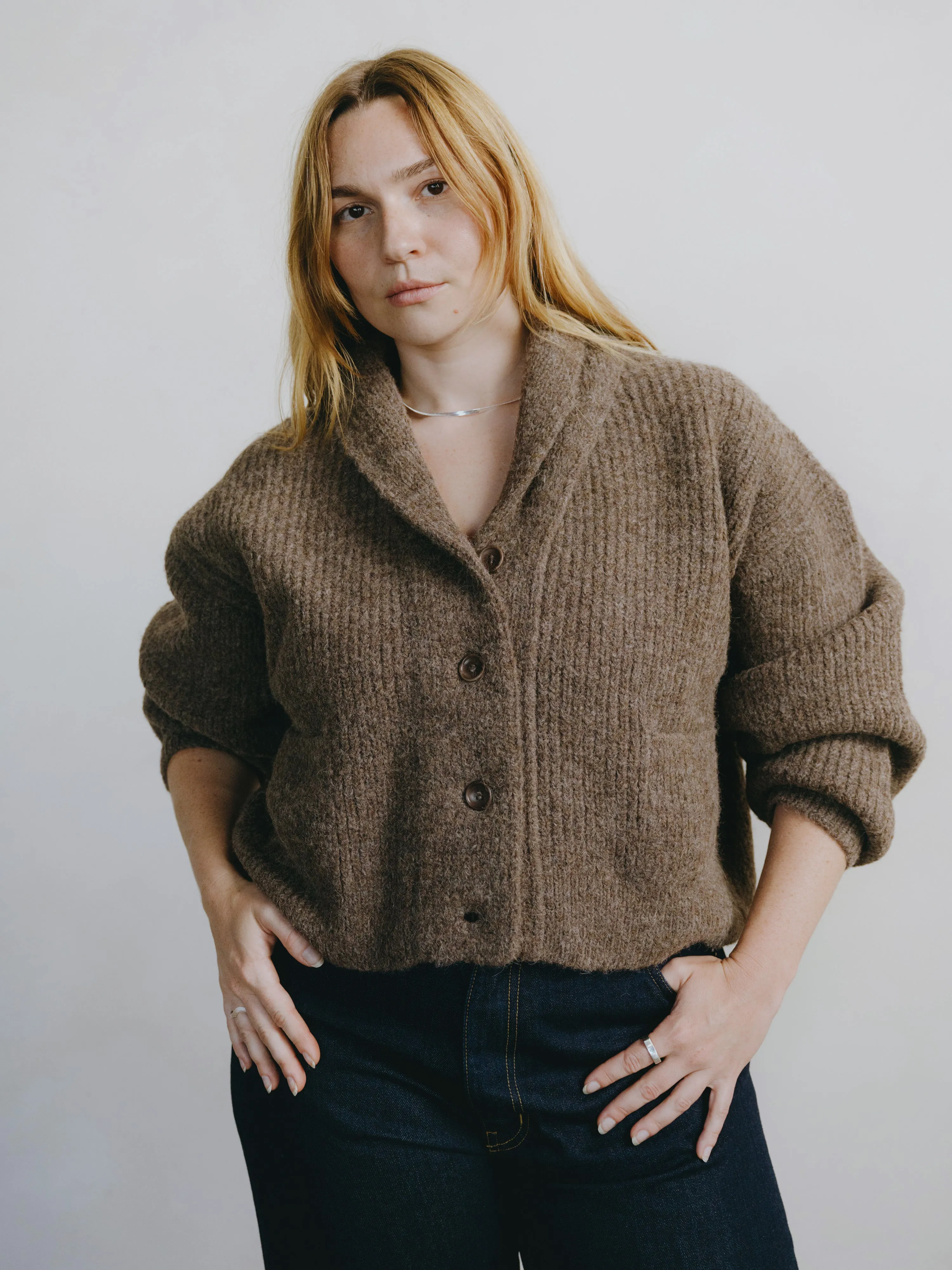 Sloan Cardigan, Alpaca Blend, Bark sold by Ozma