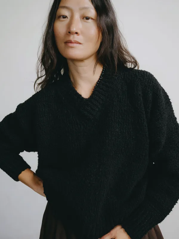 Dylan Sweater, Organic Cotton Bouclé, Black sold by Ozma