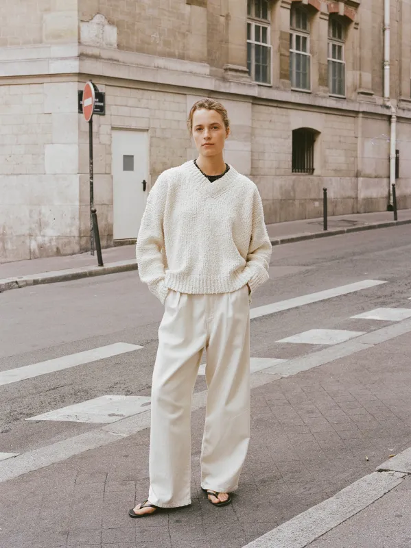 Dylan Sweater, Organic Cotton Bouclé, Ecru sold by Ozma