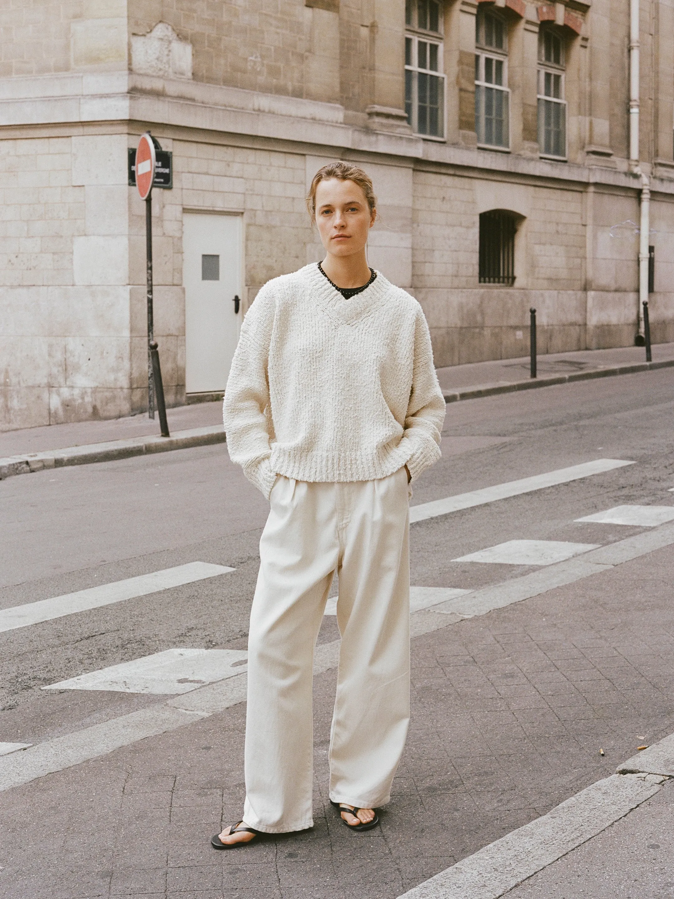 Dylan Sweater, Organic Cotton Bouclé, Ecru sold by Ozma