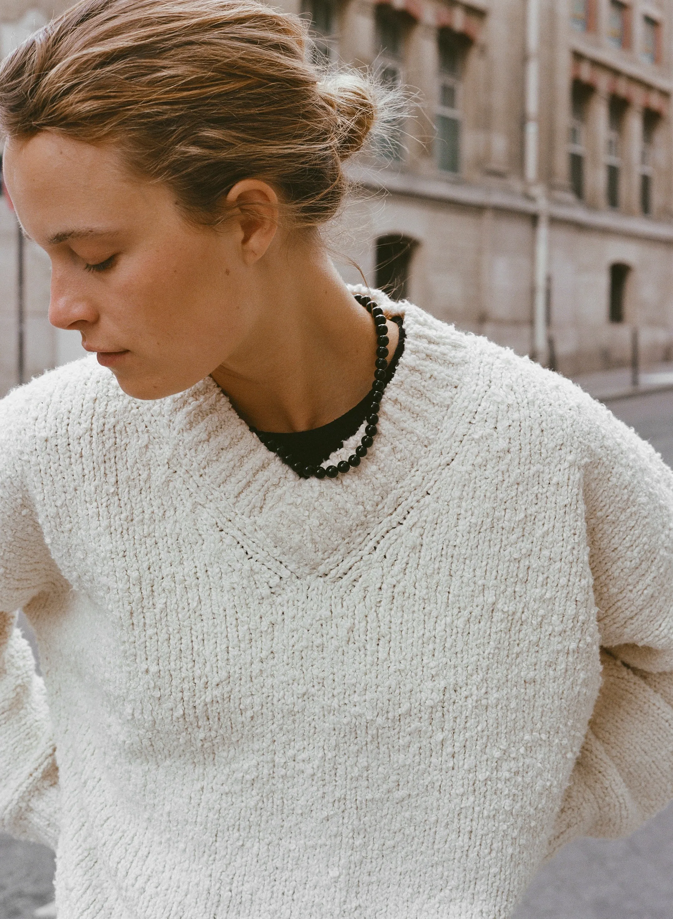 Dylan Sweater, Organic Cotton Bouclé, Ecru sold by Ozma product image thumbnail 5