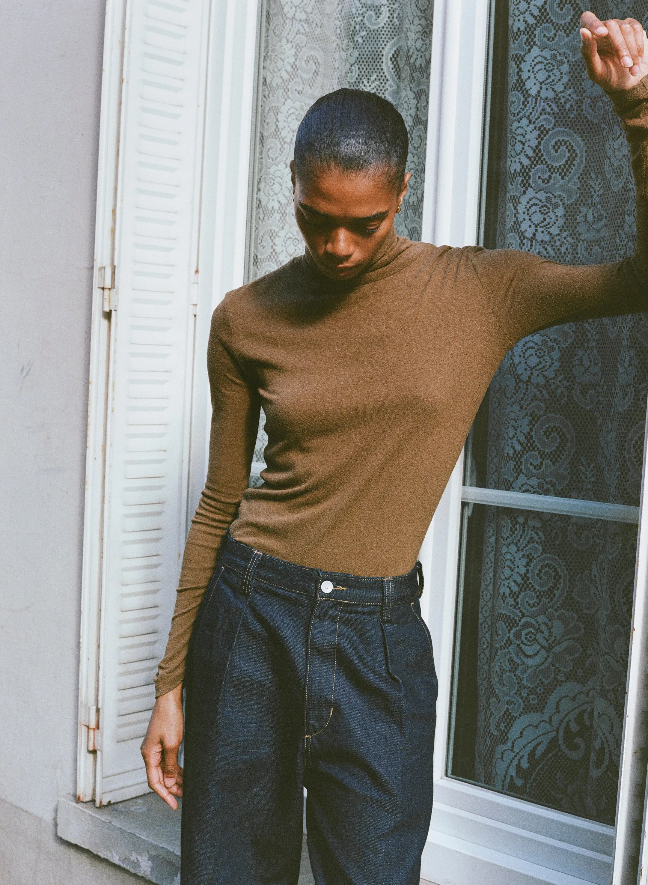 Marianne Turtleneck, Regen Silk Noil Jersey, Coffee sold by Ozma product image thumbnail 2