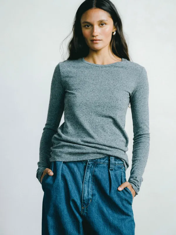 Classic Long Sleeve, Regen Silk Noil Jersey, Charcoal Heather sold by Ozma