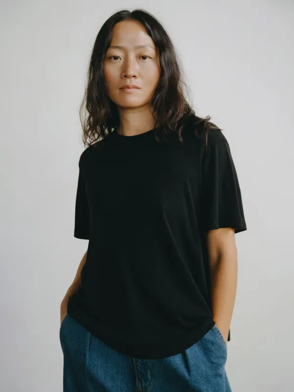 Big Tee, Regen Silk Noil Jersey, Black sold by Ozma