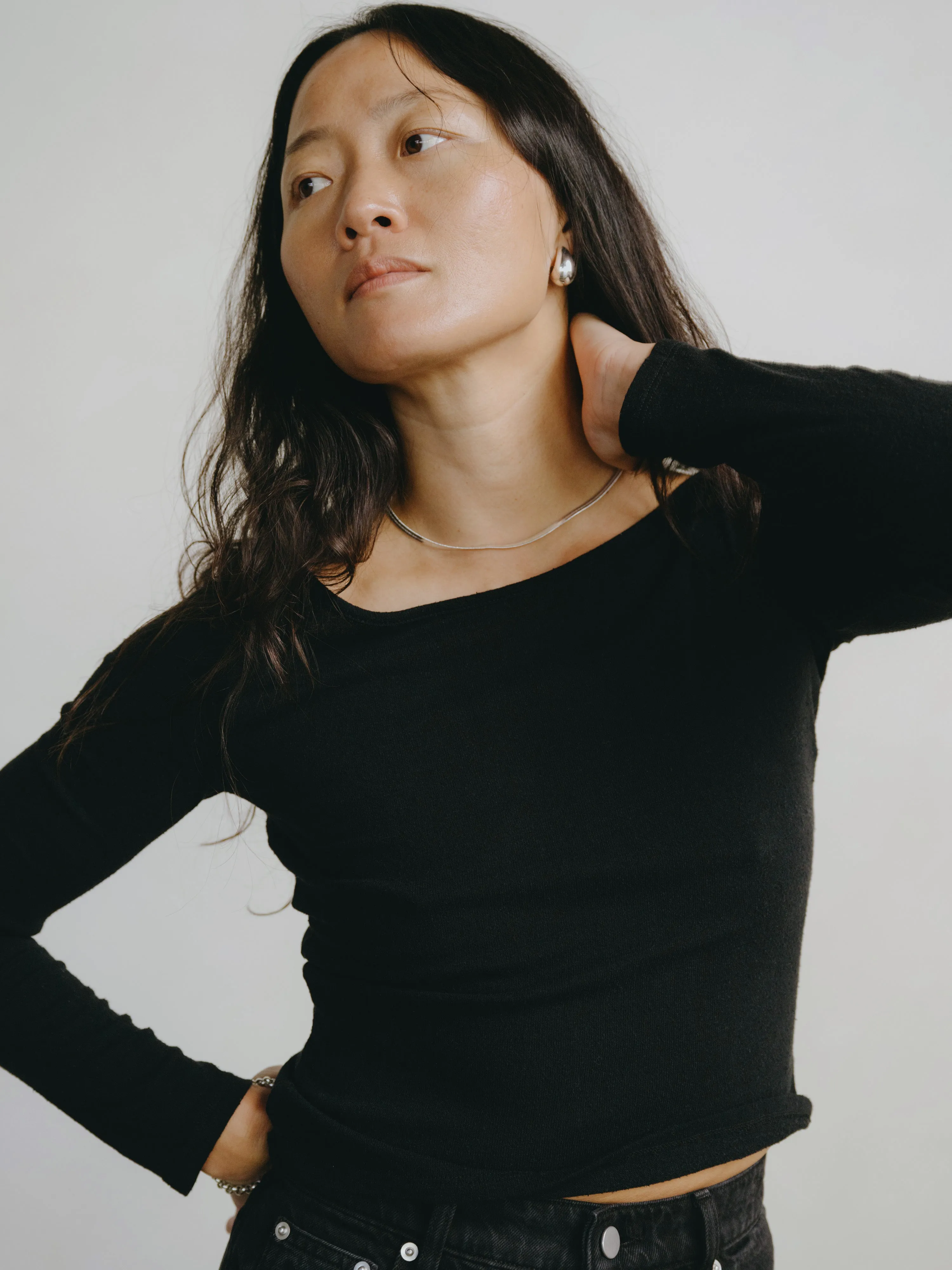 Blake Boatneck, Regen Silk Noil Jersey, Black sold by Ozma product image thumbnail 3