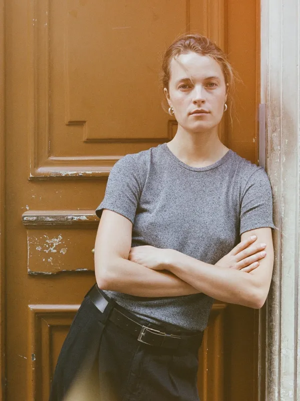 Classic Tee, Regen Silk Noil Jersey, Charcoal sold by Ozma