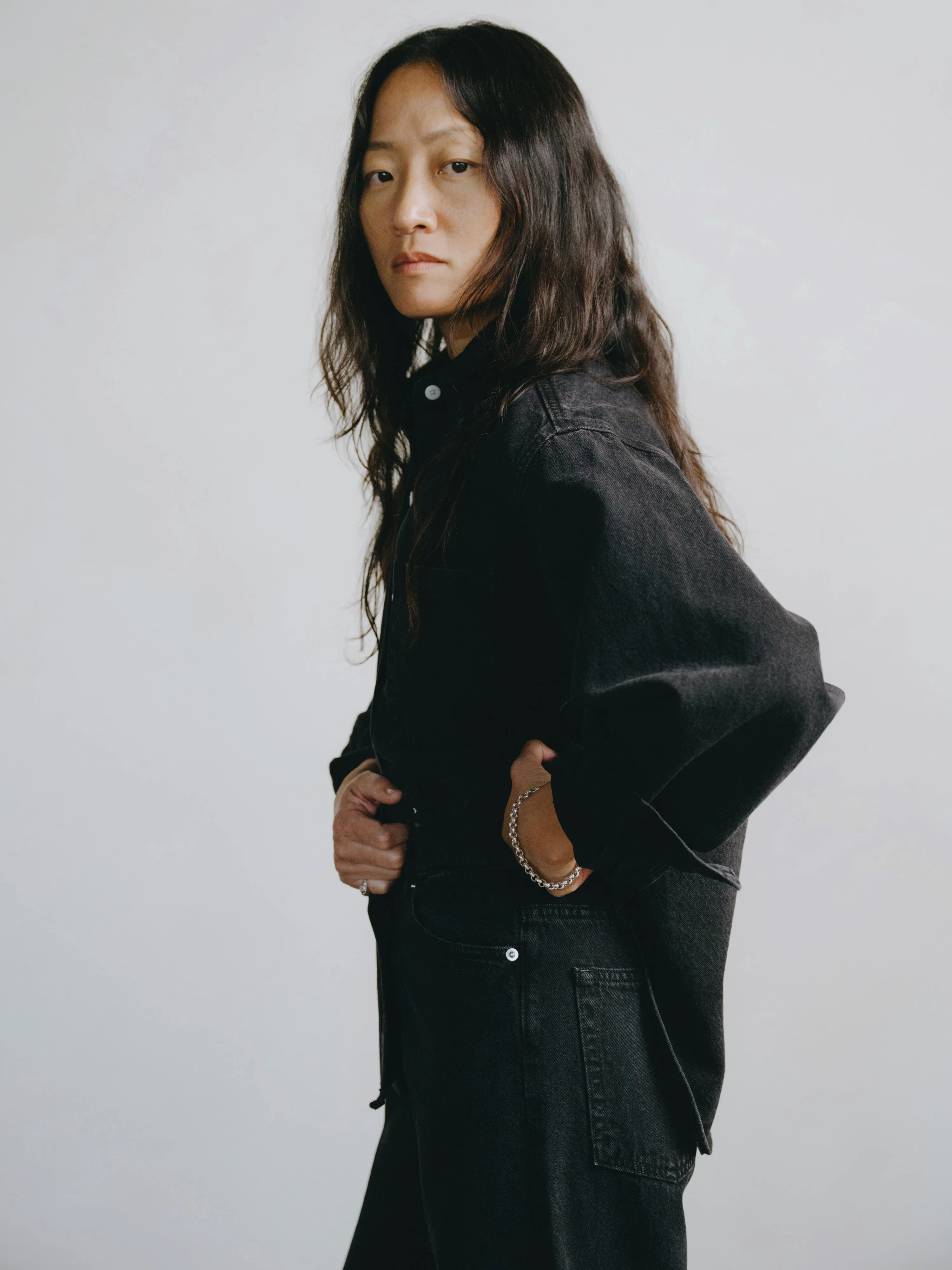 Denim Marcie Shirt, Recycled Denim, Vintage Black sold by Ozma product image thumbnail 3