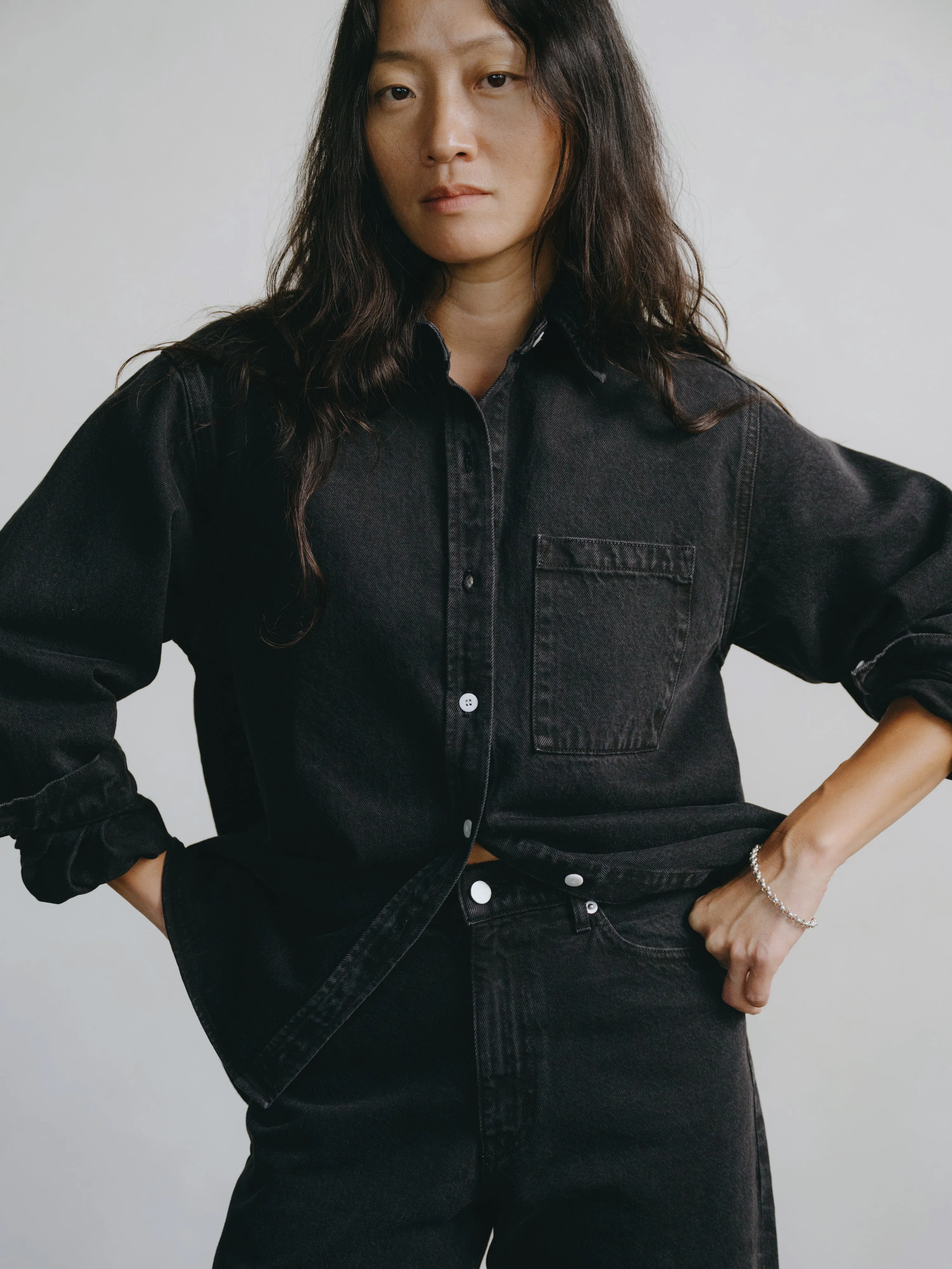 Denim Marcie Shirt, Recycled Denim, Vintage Black sold by Ozma product image thumbnail 2