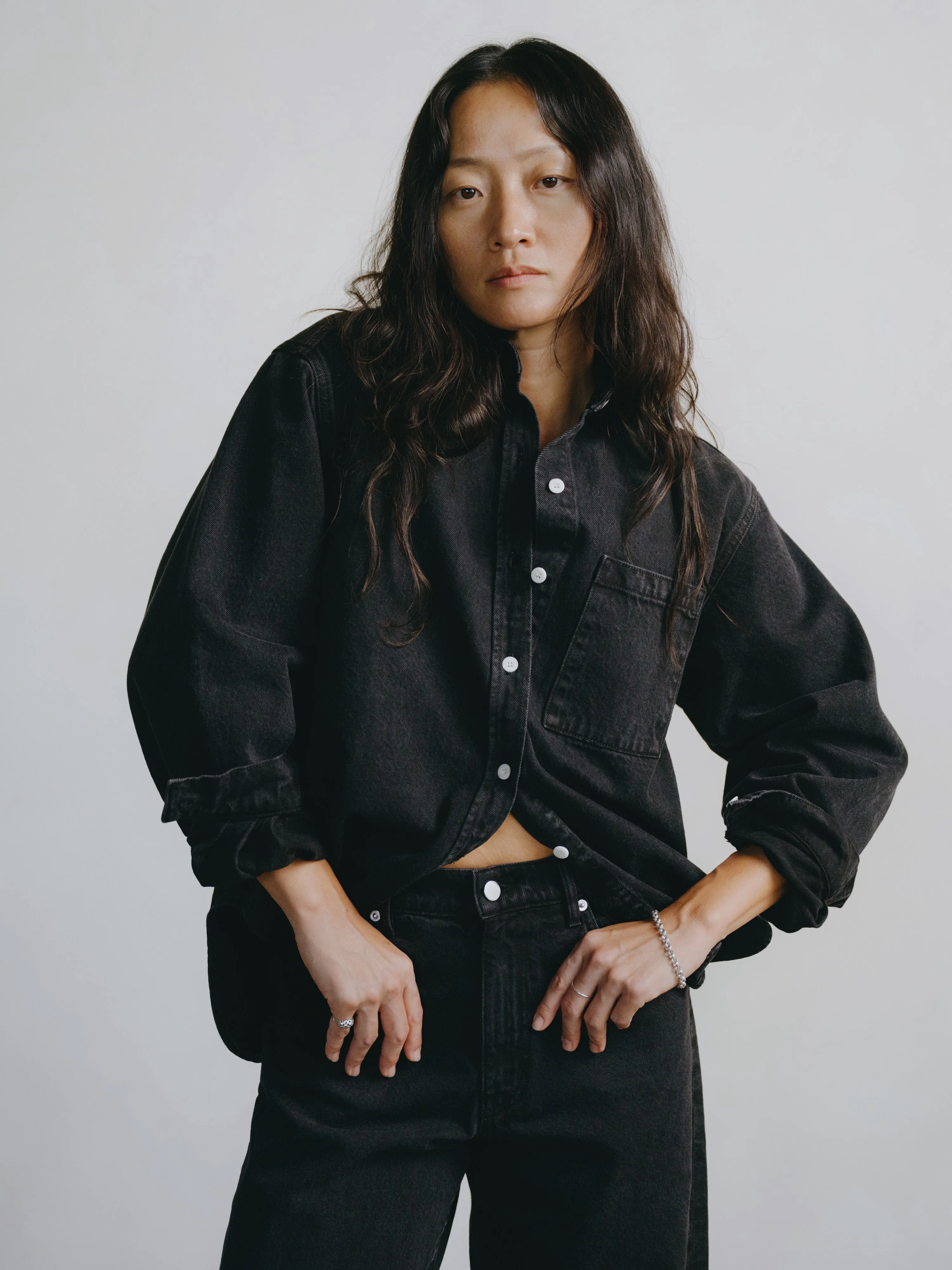 Denim Marcie Shirt, Recycled Denim, Vintage Black sold by Ozma