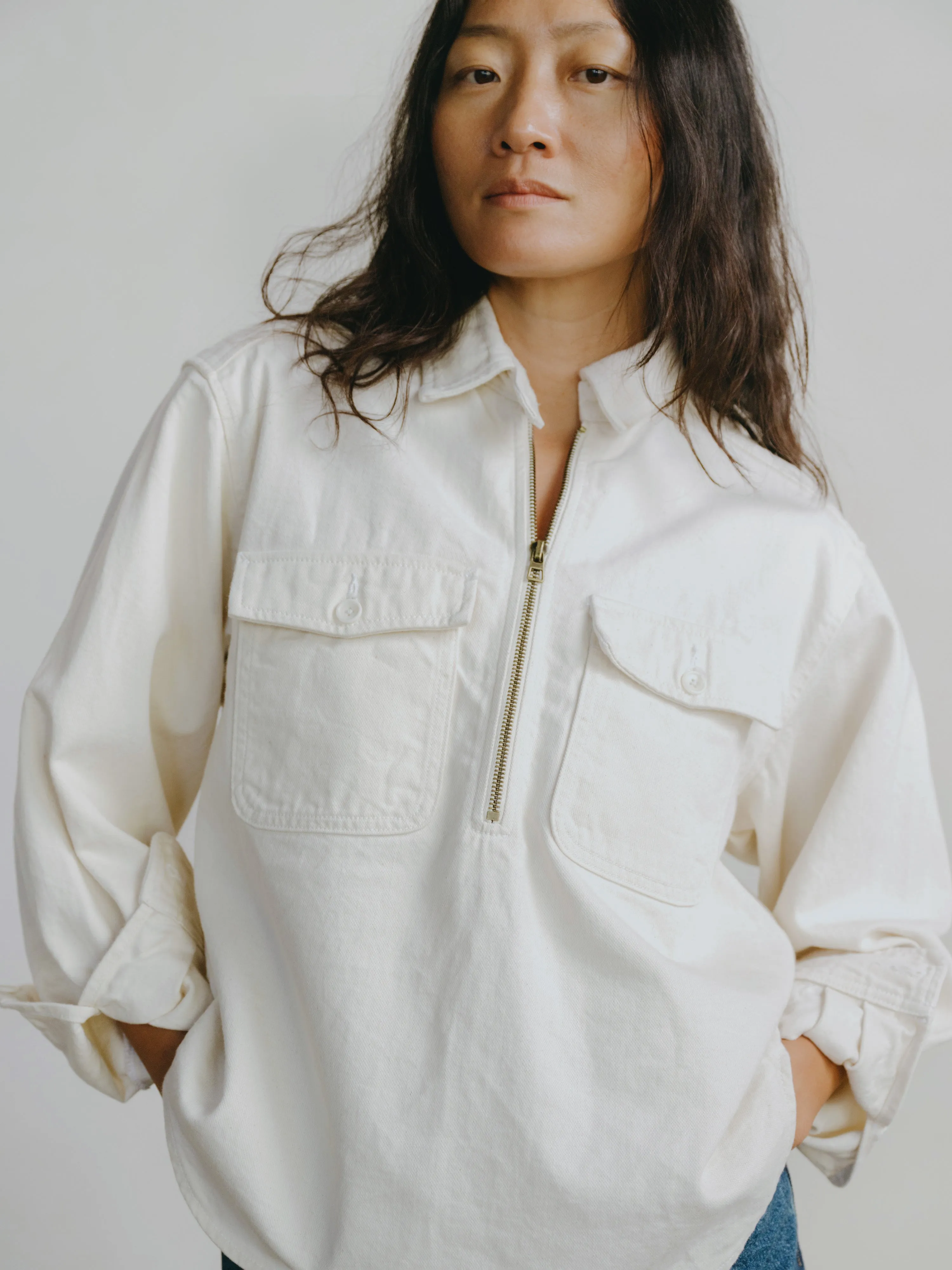 Zip Popover, Broken Twill, Putty sold by Ozma