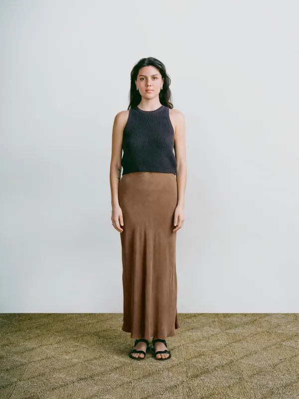 Harper Maxi Skirt, Japanese Cupro, Almond sold by Ozma