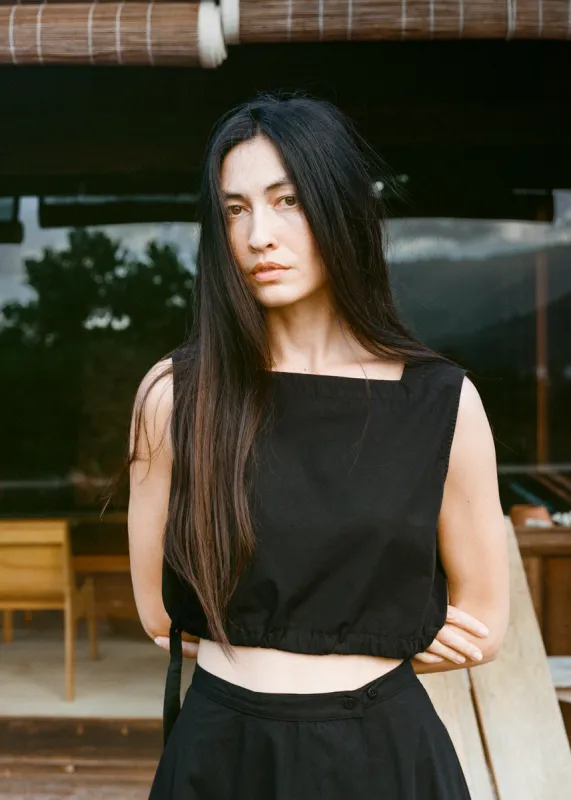 Karu Top, Organic Poplin, Black sold by Ozma