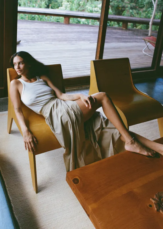 Bennett Skirt, Organic Poplin, Khaki sold by Ozma