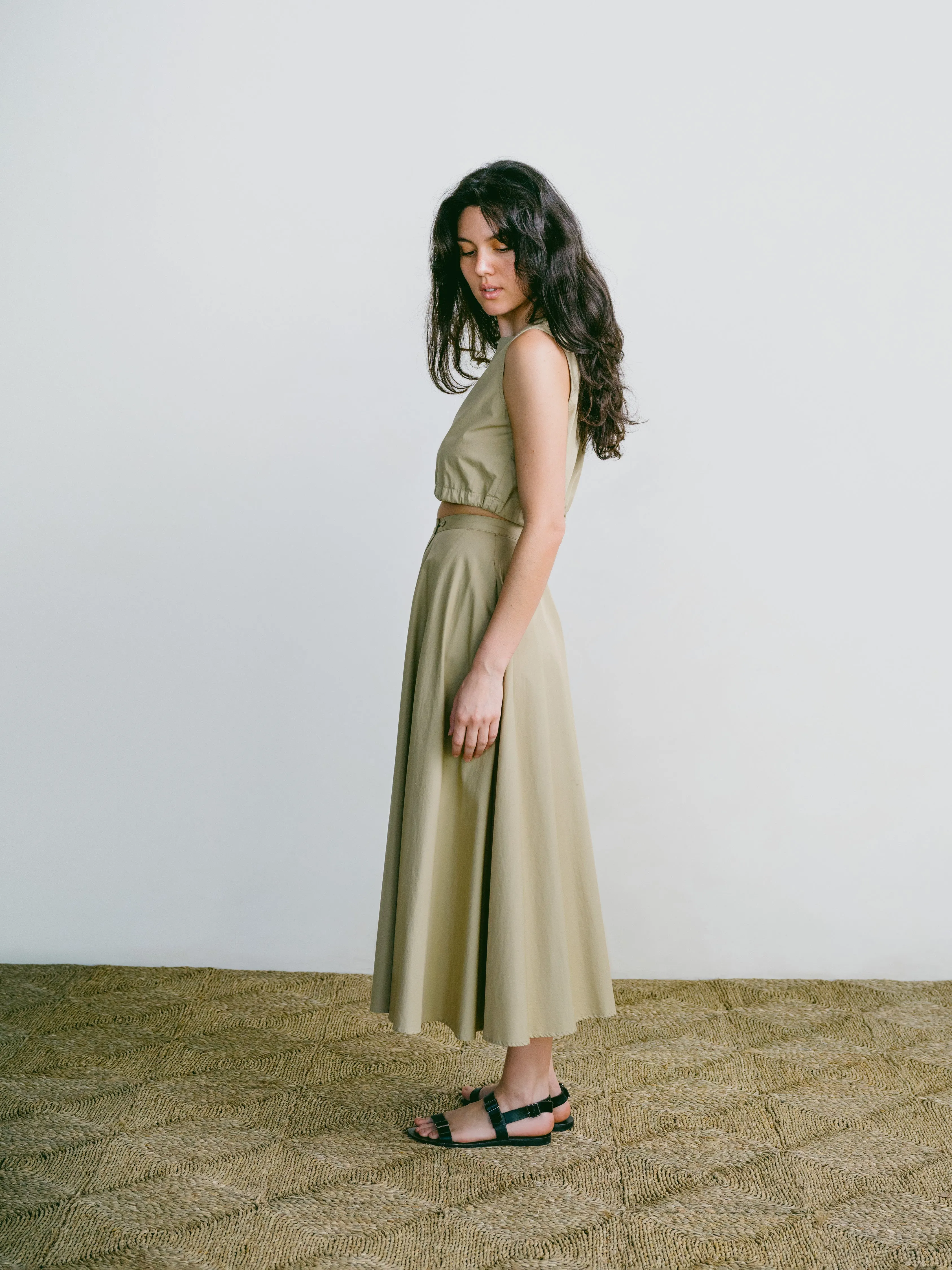 Bennett Skirt, Organic Poplin, Khaki sold by Ozma product image thumbnail 5