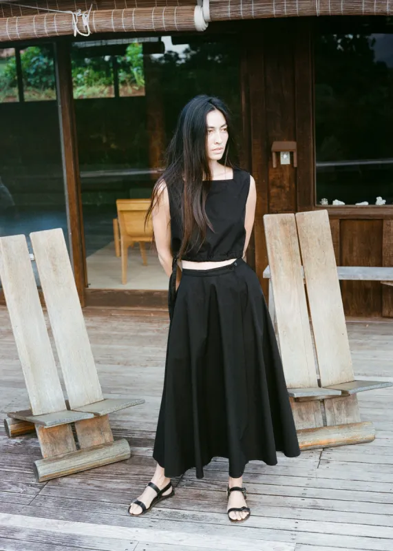 Bennett Skirt, Organic Poplin, Black sold by Ozma