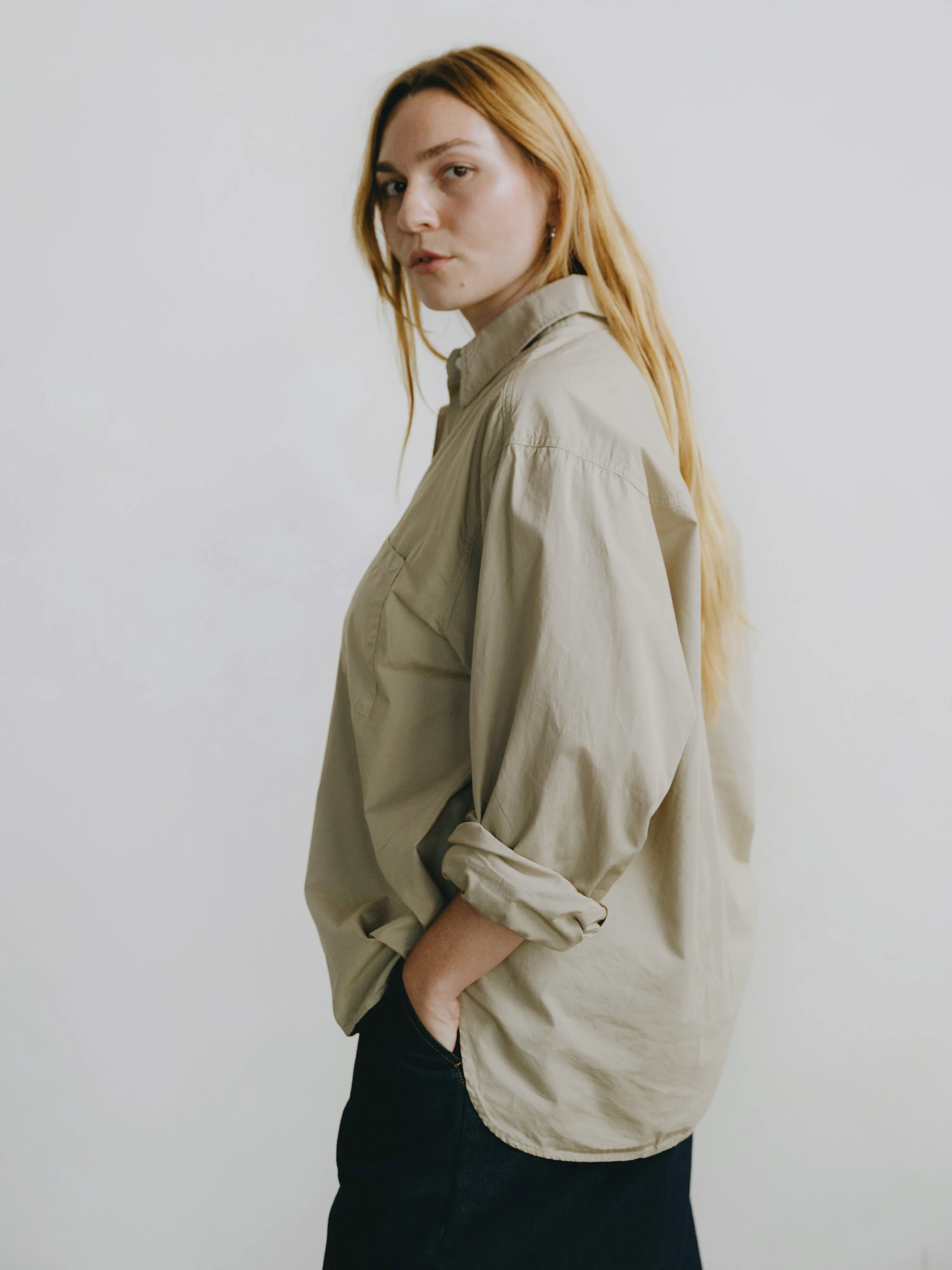 Marcie Shirt, Organic Poplin, Khaki sold by Ozma product image thumbnail 4