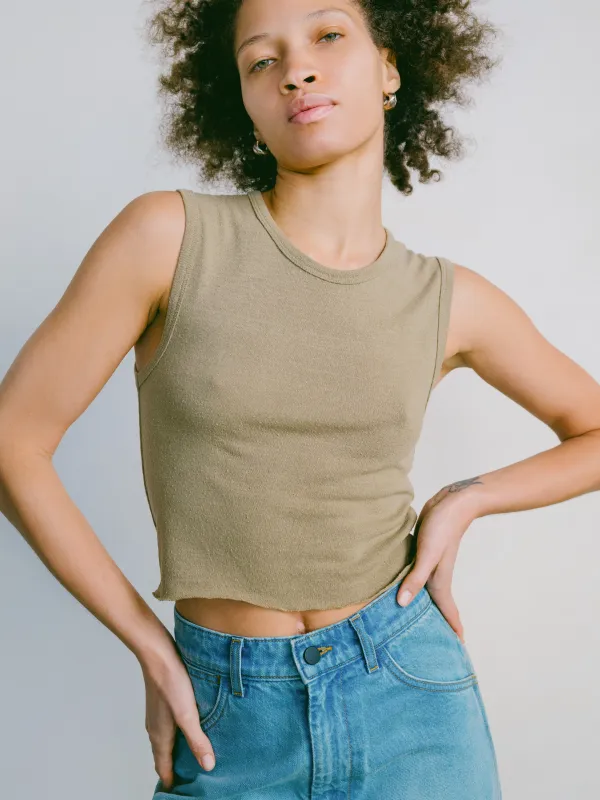 Tasi Crop, Regen Silk Noil Jersey, Sage sold by Ozma