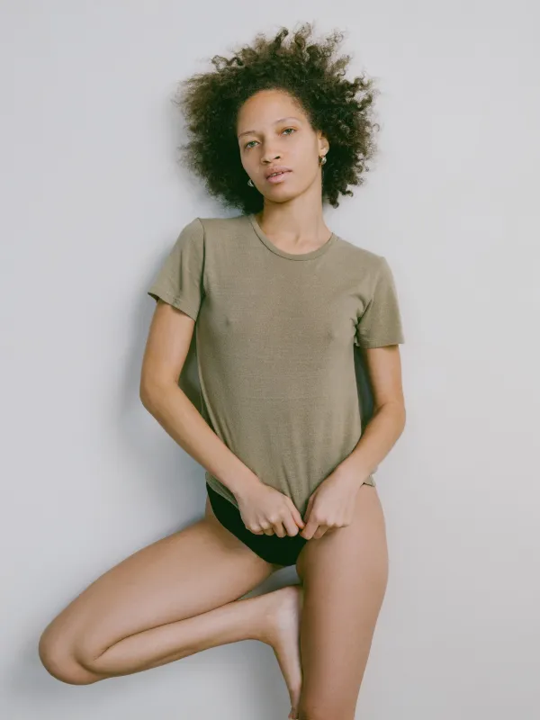 Classic Tee, Regen Silk Noil Jersey, Sage sold by Ozma