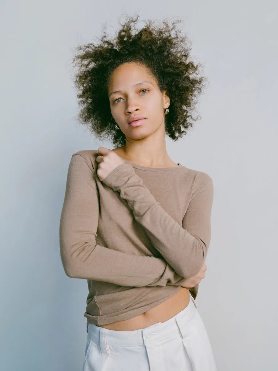 Classic Long Sleeve, Regen Silk Noil Jersey, Tea sold by Ozma