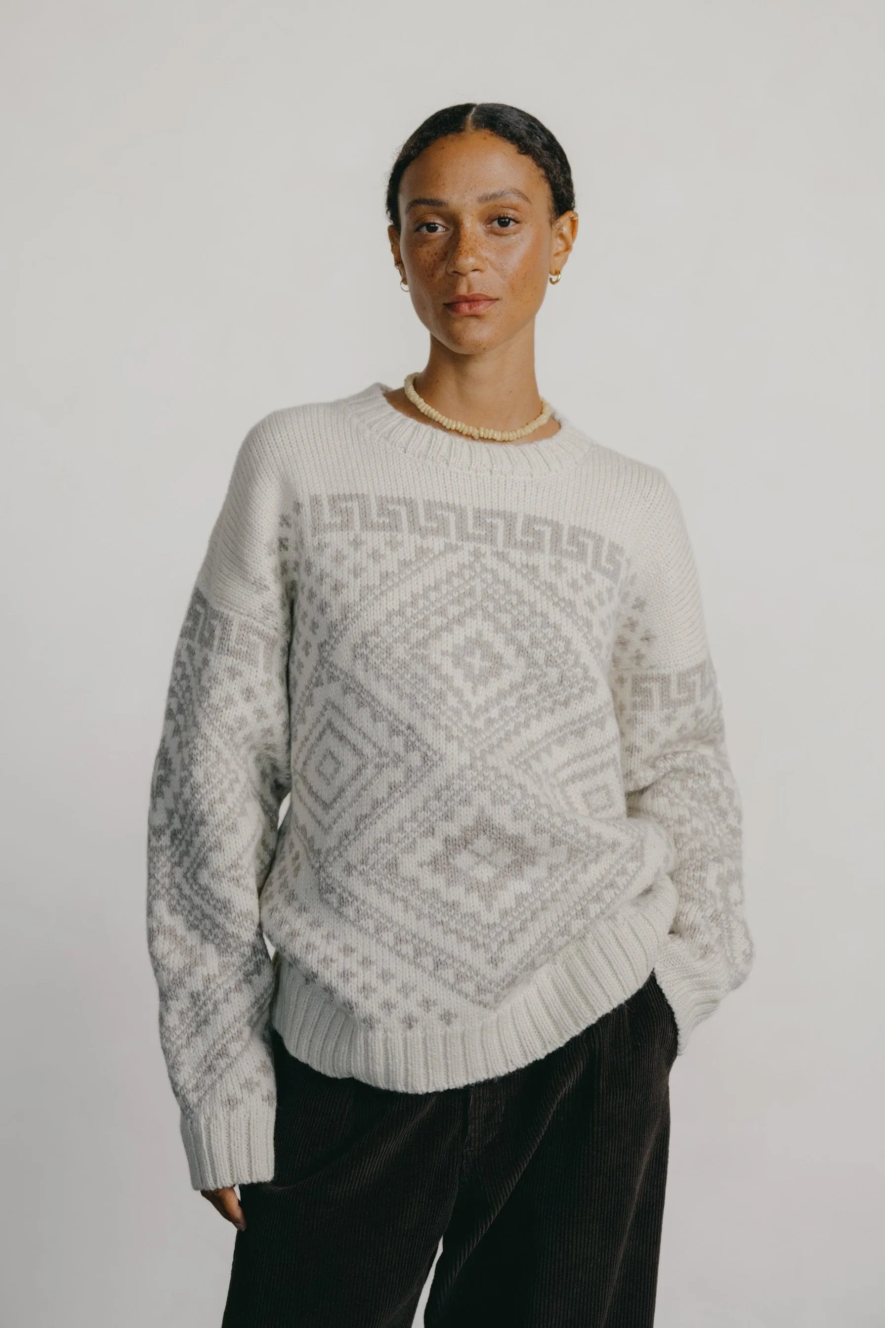 Diamond Crew, Highland Wool, Cream sold by Ozma