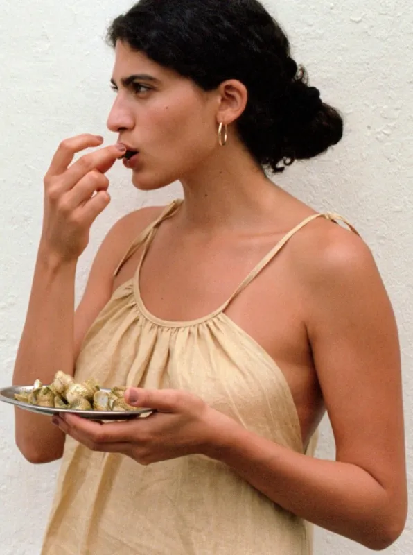 Ties Dress, Light Linen, Hay sold by Ozma