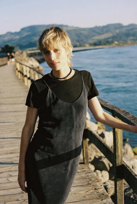 Anaise Slip Dress, Japanese Cupro, Midnight sold by Ozma