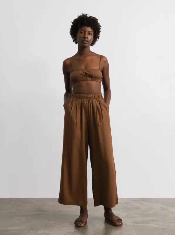 Crop Wide Leg, Regen Silk Noil, Umber sold by Ozma