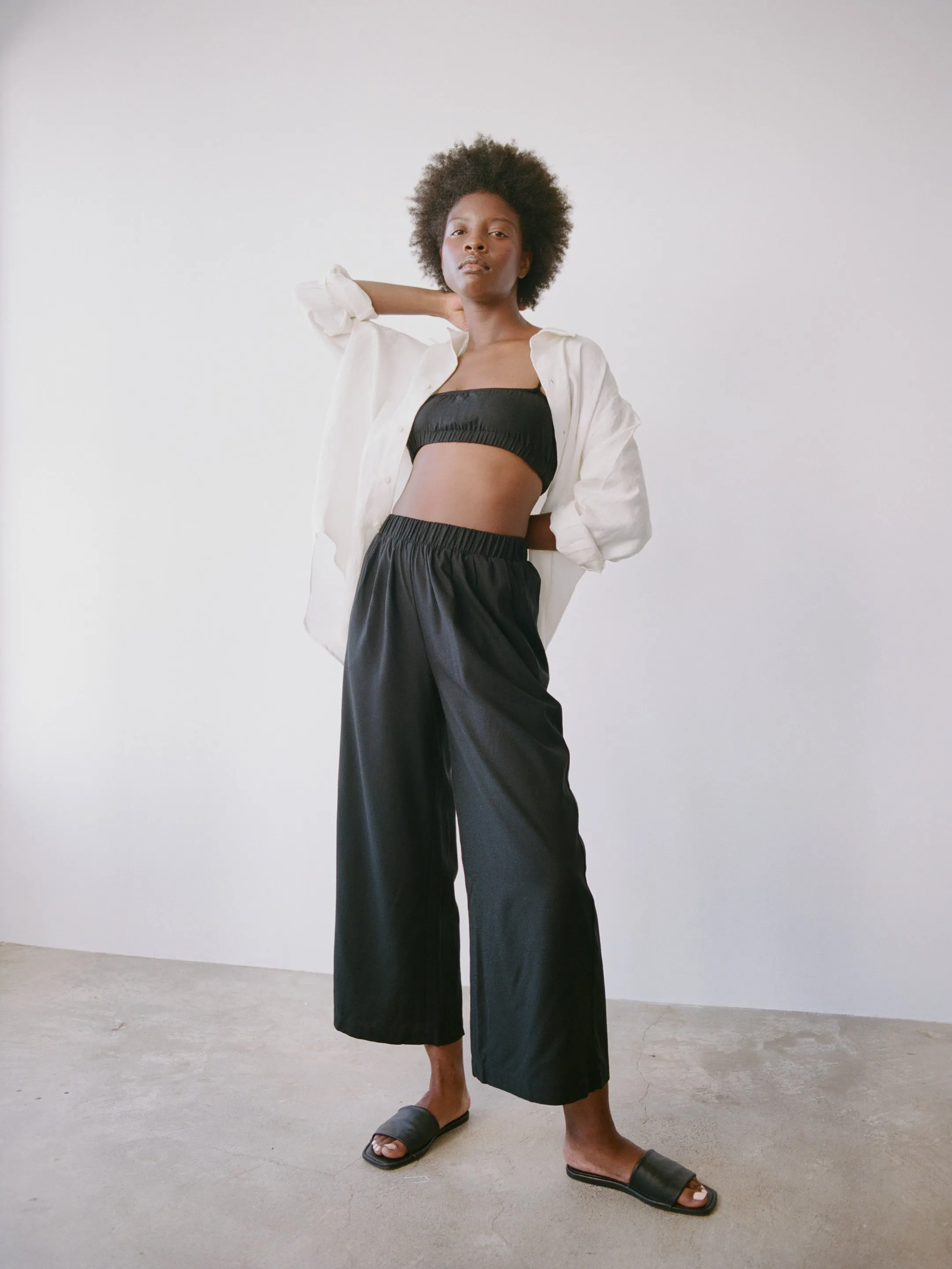 Crop Wide Leg, Regen Silk Noil, Black sold by Ozma product image thumbnail 3