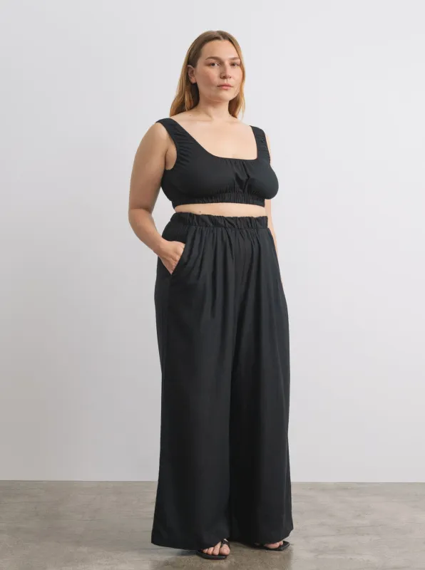 Crop Wide Leg, Regen Silk Noil, Black sold by Ozma