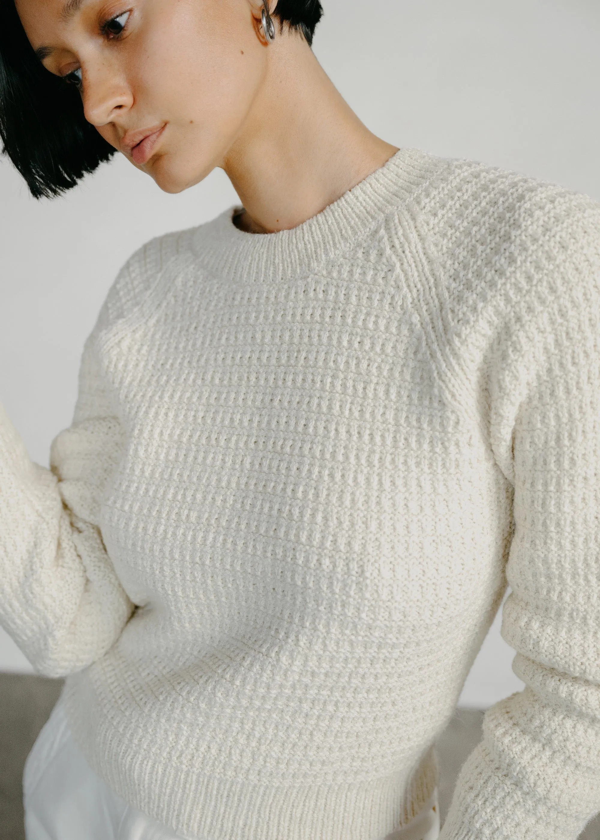 Barrett Waffle Knit Pullover, Alpaca Cotton, Cream sold by Ozma