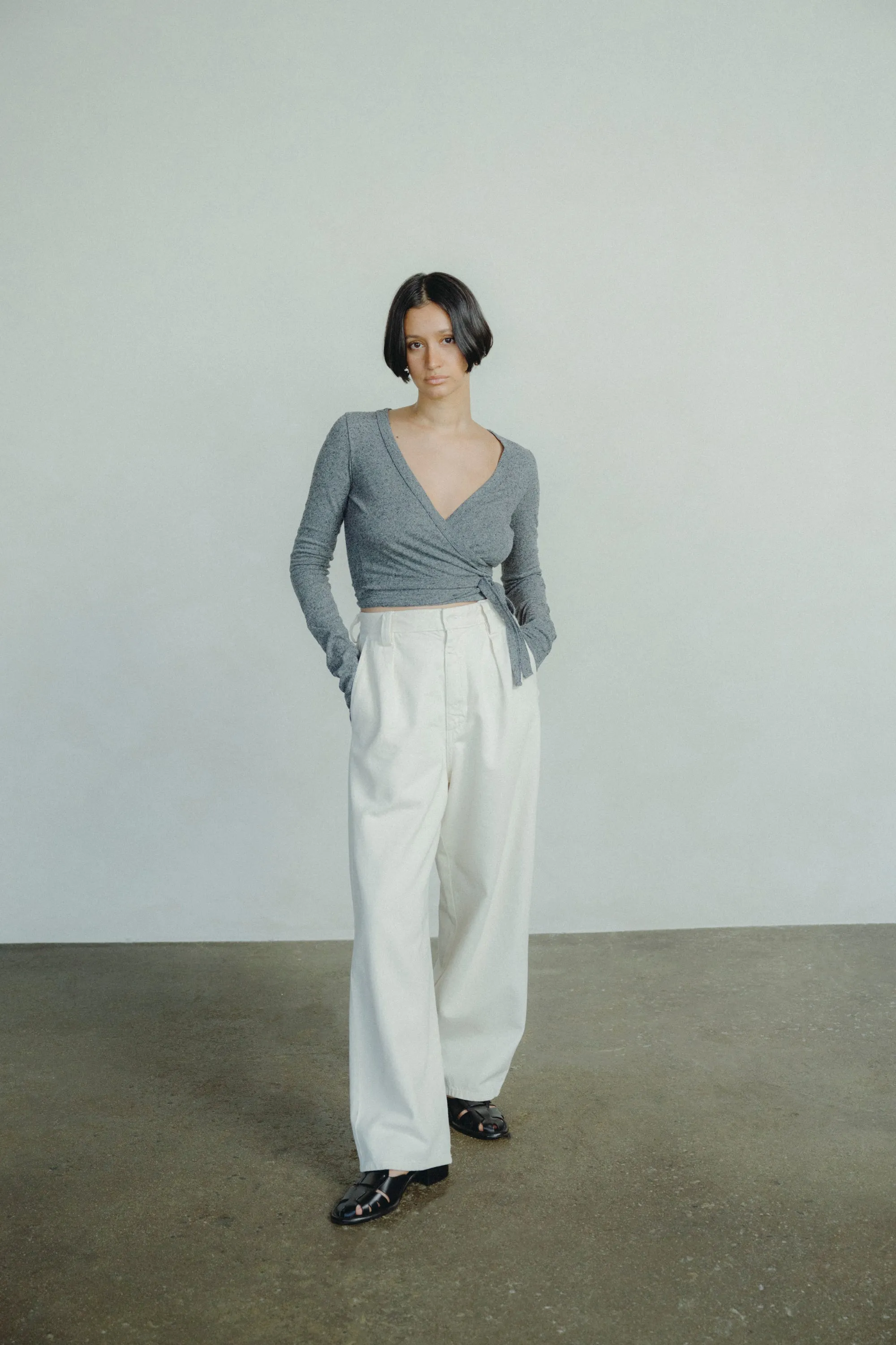 Dance Wrap Top, Regen Silk Noil Jersey, Charcoal Heather sold by Ozma product image thumbnail 3