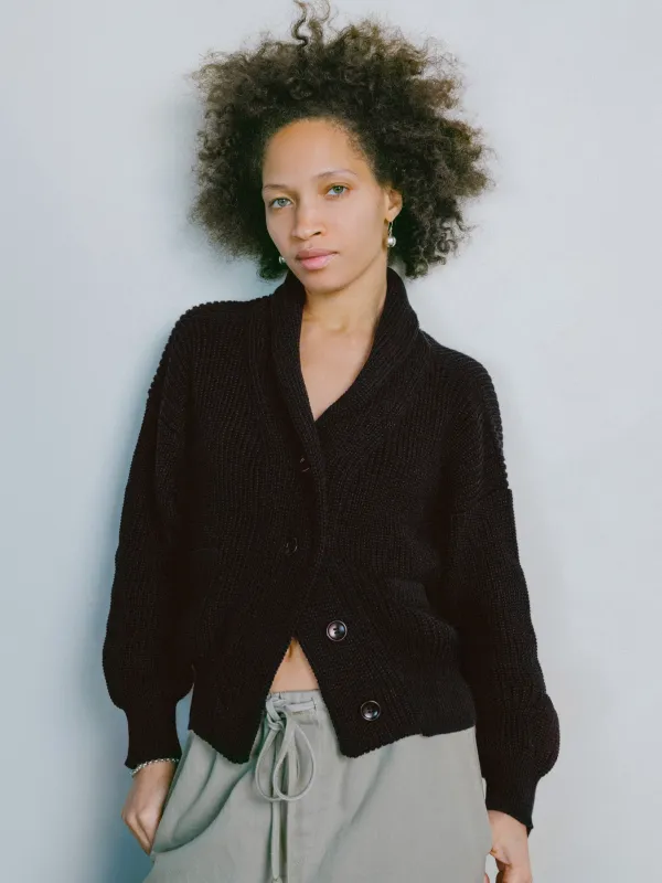 Sloan Cardigan, Organic Tanguis Cotton, Black sold by Ozma