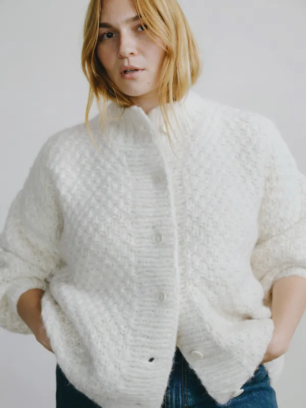 Bell Hand Knit Cardigan, Alpaca Blend, Cream sold by Ozma