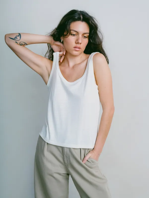 Scoop Tank, Regen Silk Noil Jersey, Natural sold by Ozma
