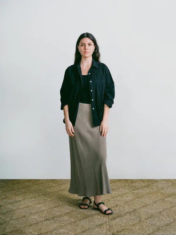Harper Maxi Skirt, Japanese Cupro, 90's Grey sold by Ozma