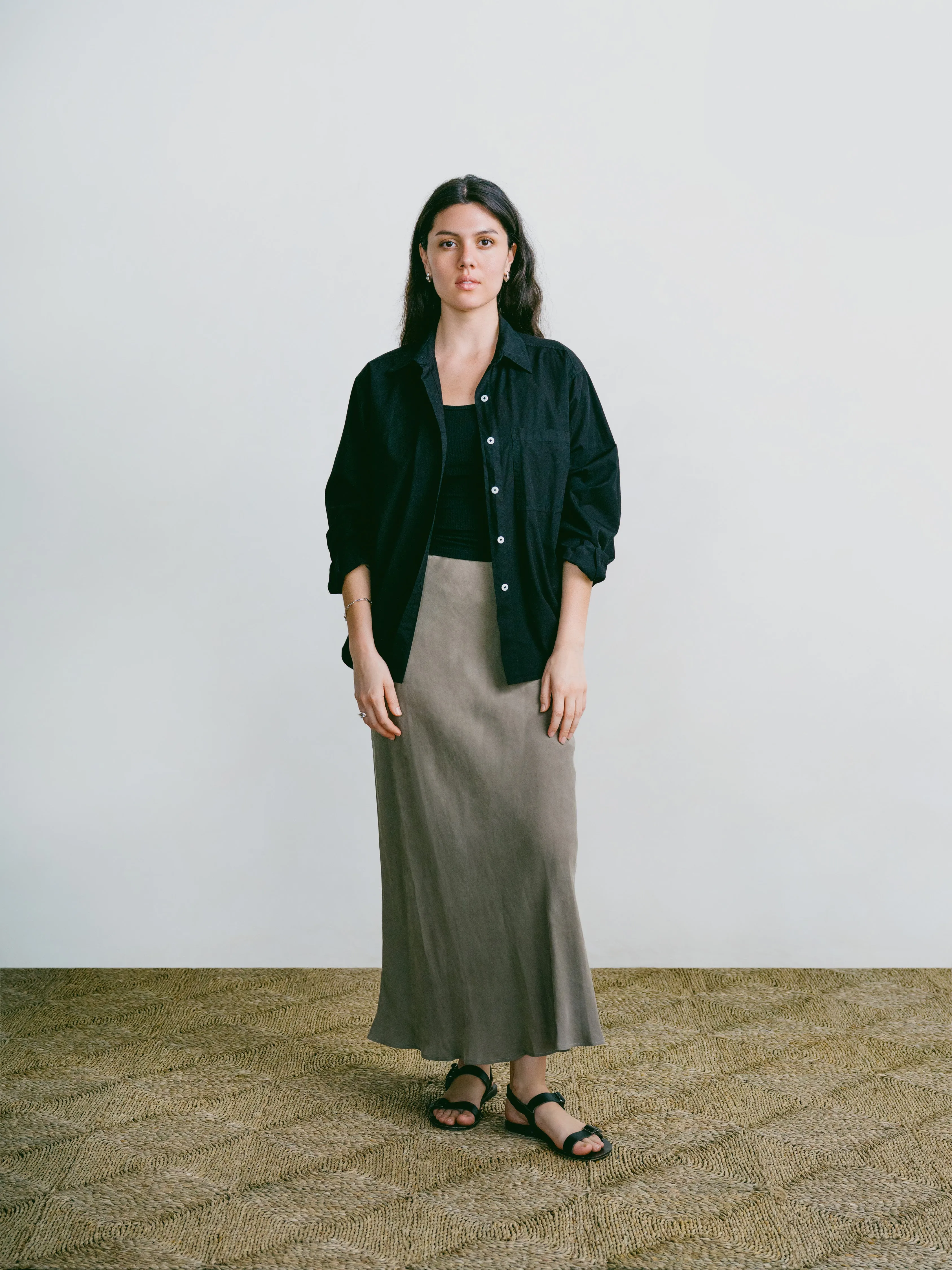 Harper Maxi Skirt, Japanese Cupro, 90's Grey sold by Ozma