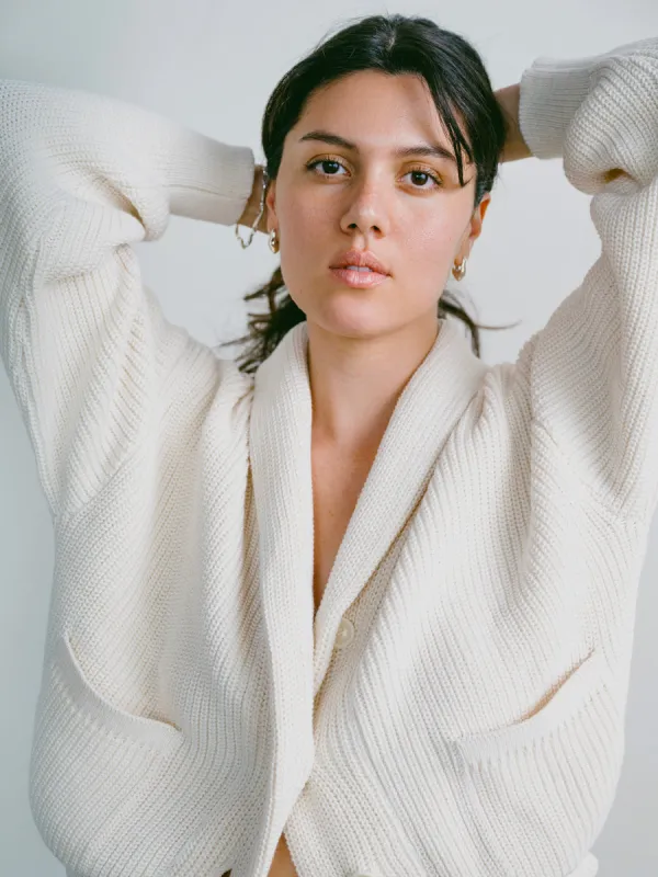 Sloan Cardigan, Organic Tanguis Cotton, Ecru sold by Ozma