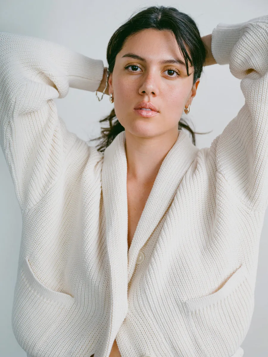 Sloan Cardigan, Organic Tanguis Cotton, Ecru sold by Ozma