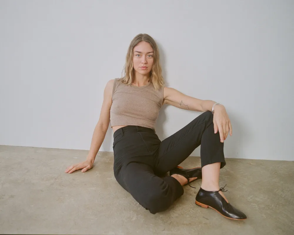 Tasi Crop, Regen Silk Noil Jersey, Twig Heather sold by Ozma