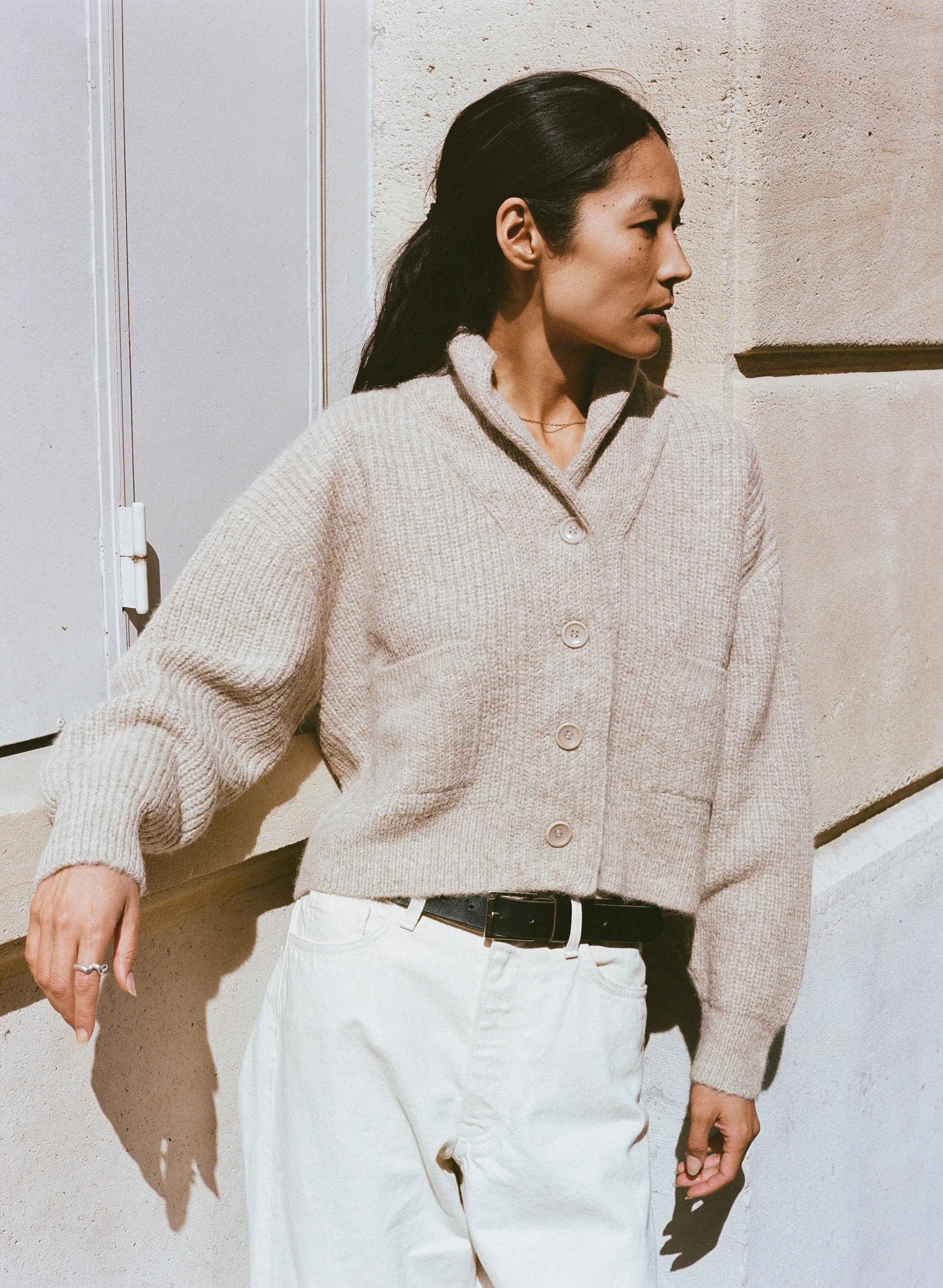 Sloan Cardigan, Alpaca Blend, Brush sold by Ozma