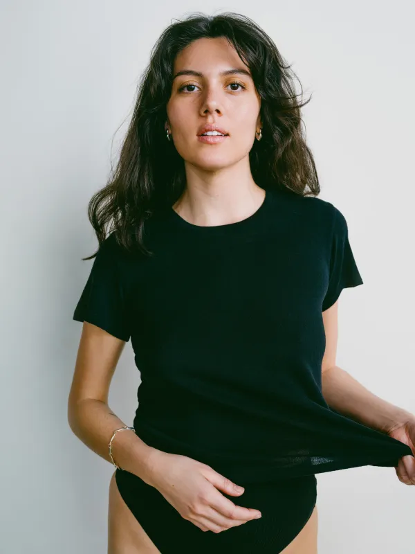 Classic Tee, Regen Silk Noil Jersey, Black sold by Ozma