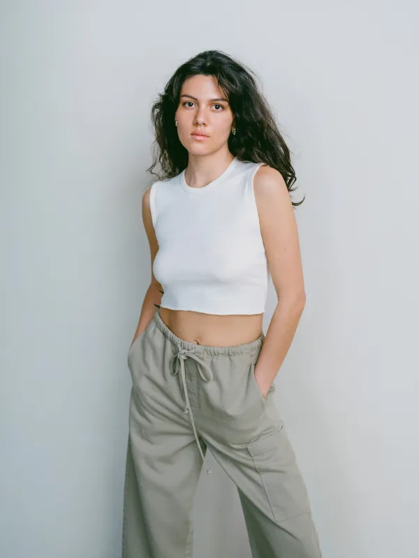 Tasi Crop, Regen Silk Noil Jersey, Natural sold by Ozma