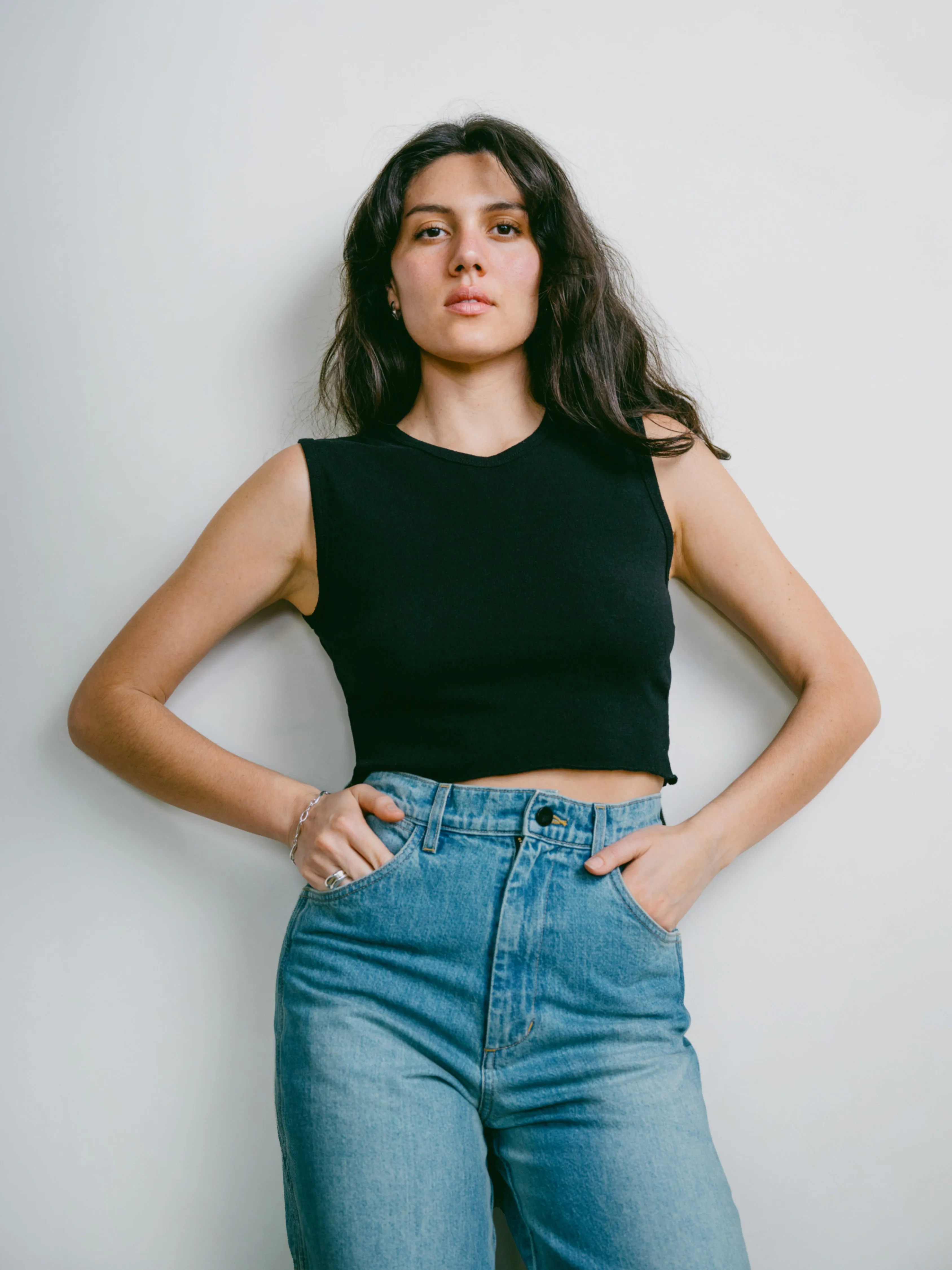 Tasi Crop, Regen Silk Noil Jersey, Black sold by Ozma