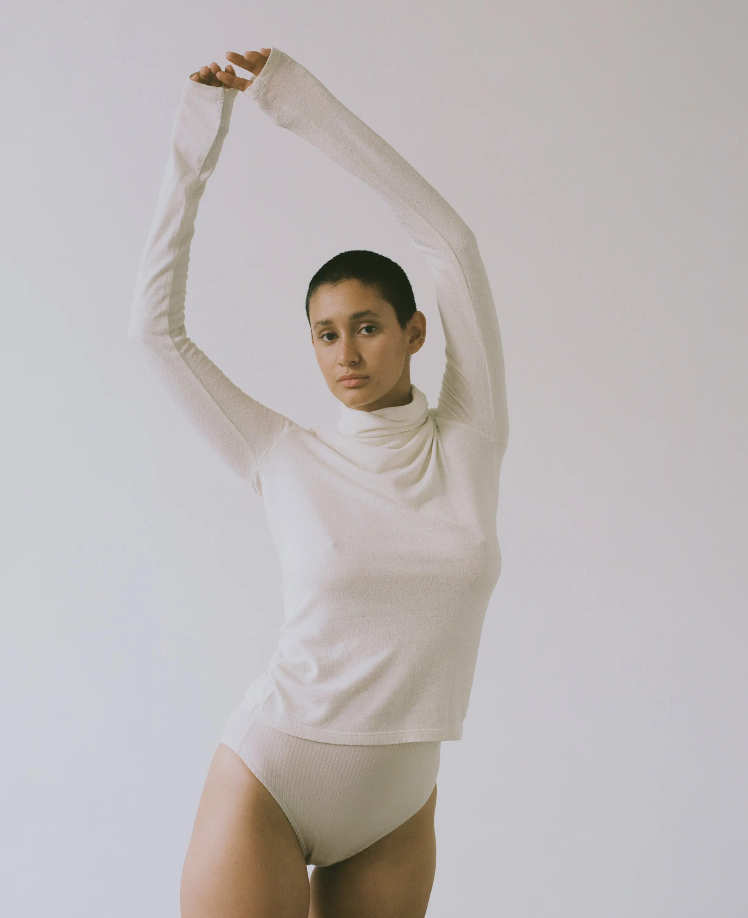 Marianne Turtleneck, Regen Silk Noil Jersey, Natural sold by Ozma