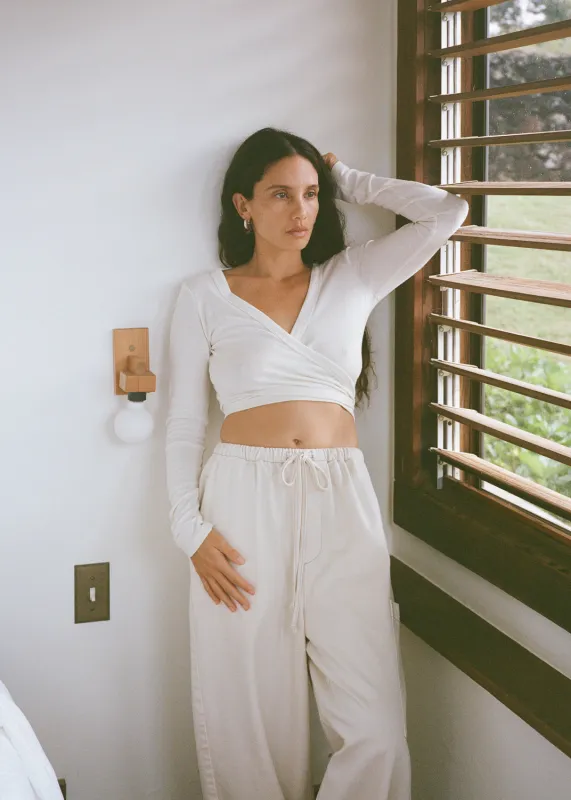 Dance Wrap Top, Regen Silk Noil Jersey, Natural sold by Ozma