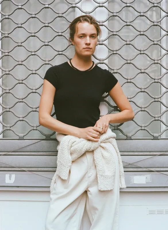 Lou Tee, Regen Silk Noil Jersey, Black sold by Ozma