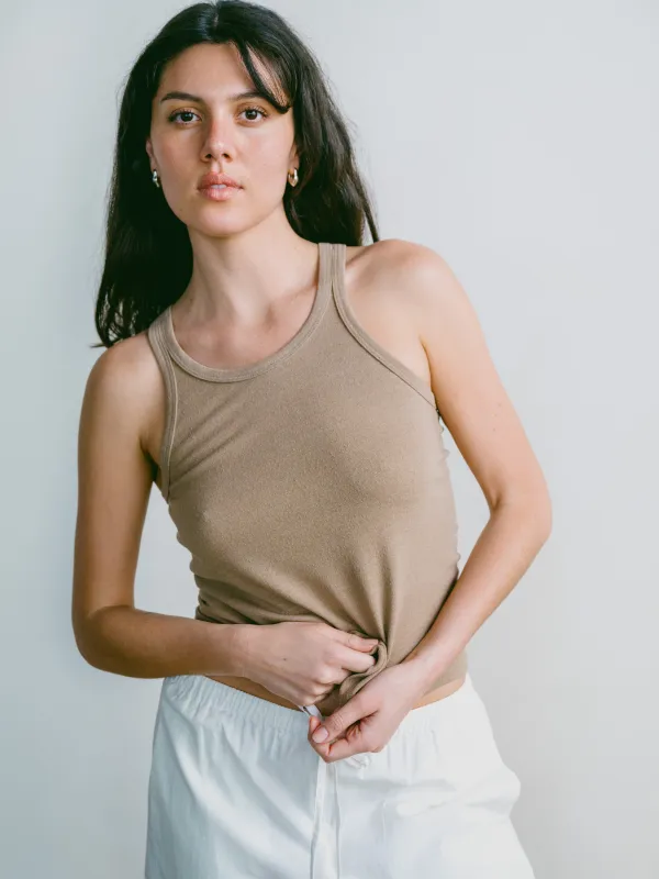 Boy Tank, Regen Silk Noil Jersey, Tea sold by Ozma